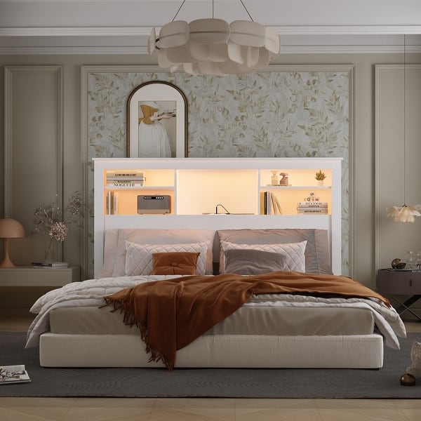 65"W x 43"H Bookcase Headboard With Light Bed Bath & Beyond 36950139